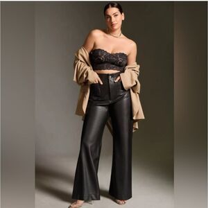Anthropologie Maeve the Colette Cropped Wide-Leg Faux Leather Pants Black Sz 31